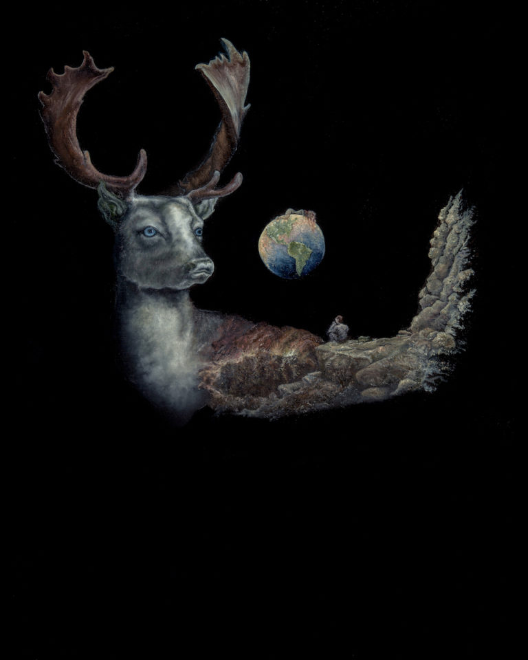 flamgu dark deer dream stag art mother earth gaia narrative symbolism rebirth visionary art surrealism