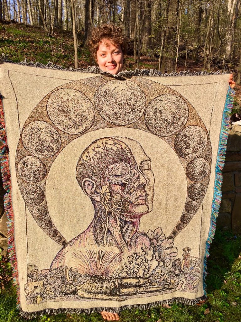 Flamgu Cotton Woven Art Blanket Moon Visionary Art Fine