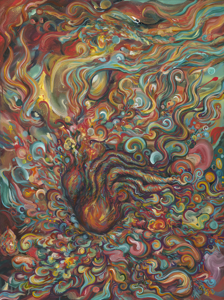 flamgu visionary art abstract heart love fire painting