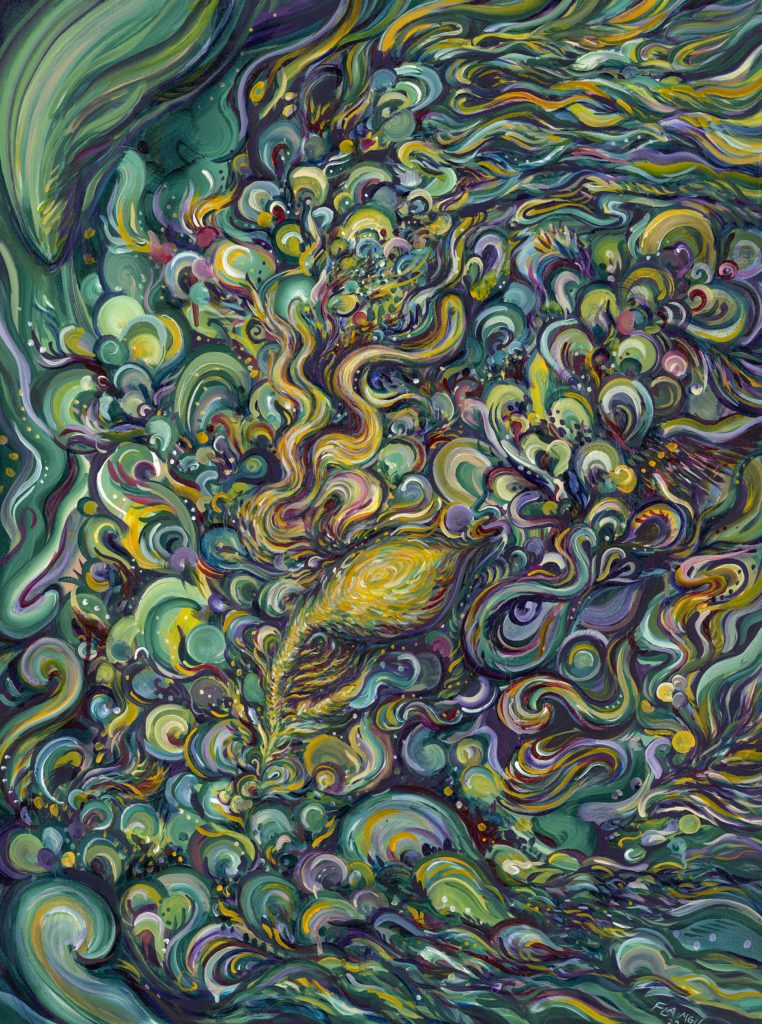 Flamgu abstract green visionary psychedelic peacock art