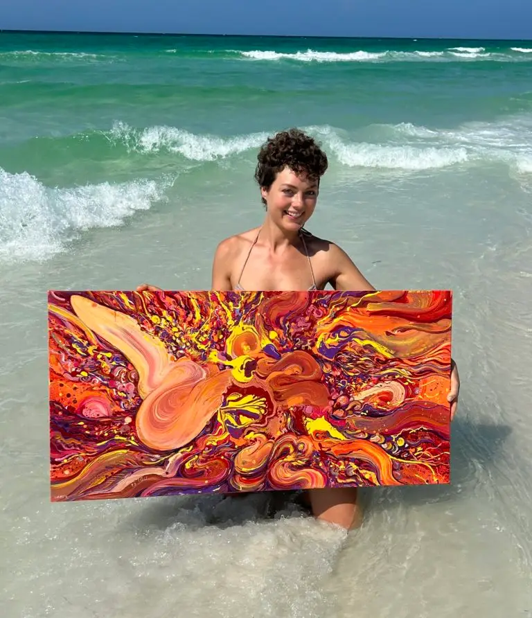 original psychedelic hot orange painting art abstract expressionism fire