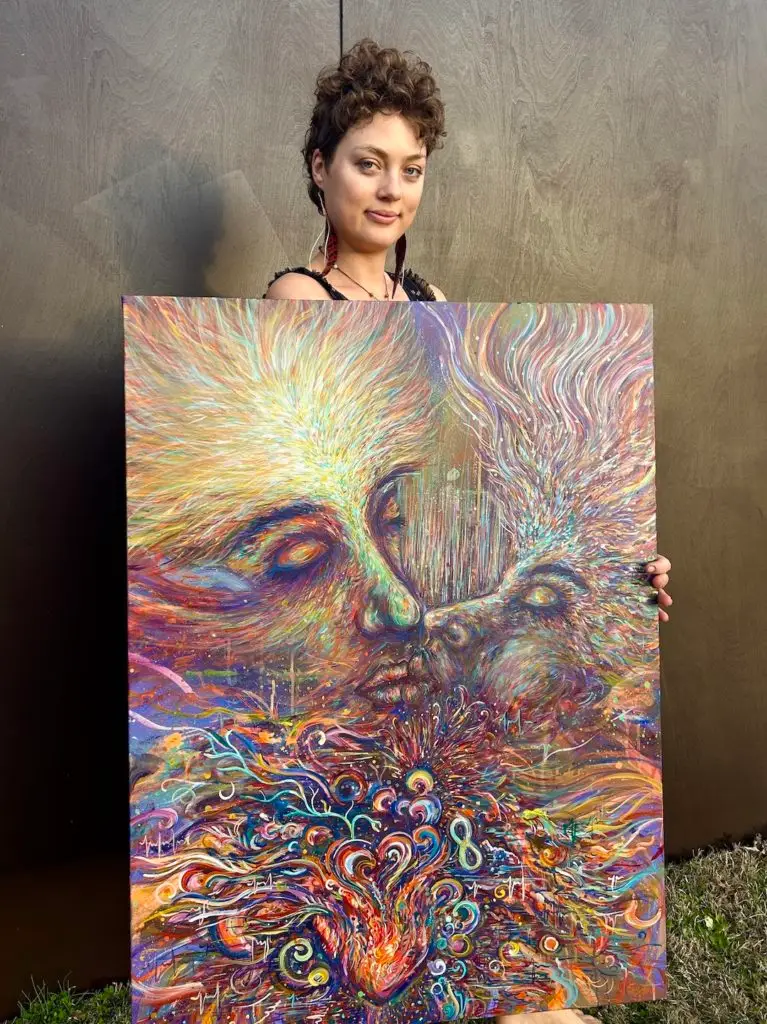 visionary lovers art twin flamgu soulmate painting edm art festival psychedelic heart love
